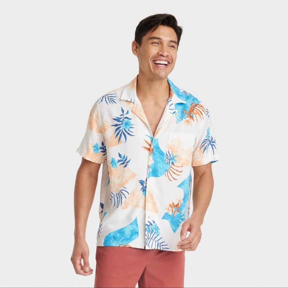 Men's Floral Print Short Sleeve Button-Down Shirt